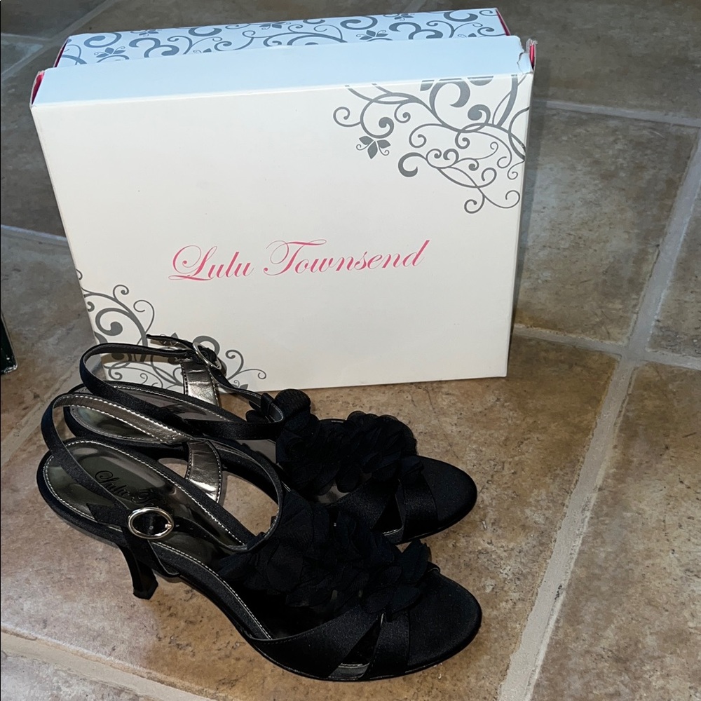 Lulu Townsend Black Satin Heels